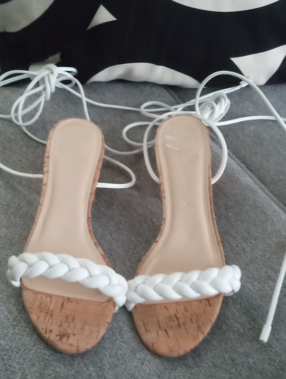White Braided Cork Slide Sandals - Women's